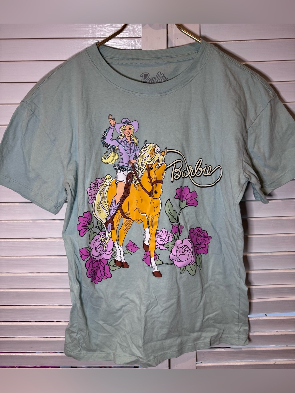 Barbie Western Cowgirl Graphic Tee Floral Horse Graphic XL Cotton
